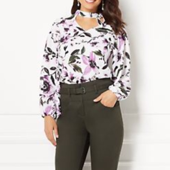 white  floral choker blouse size XS SM MED - Picture 2 of 4